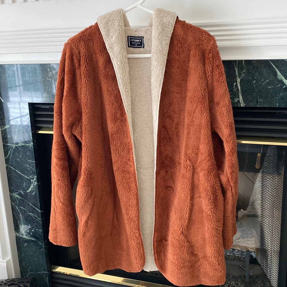 Fuzzy Two Toned Hooded Jacket NWOT